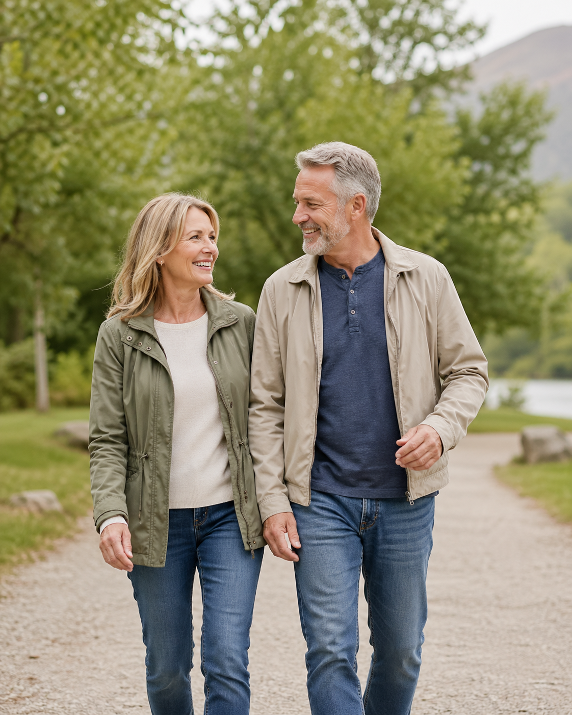 Пара усміхається під час прогулянки